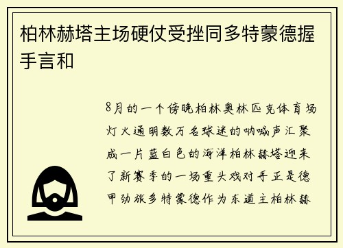 柏林赫塔主场硬仗受挫同多特蒙德握手言和